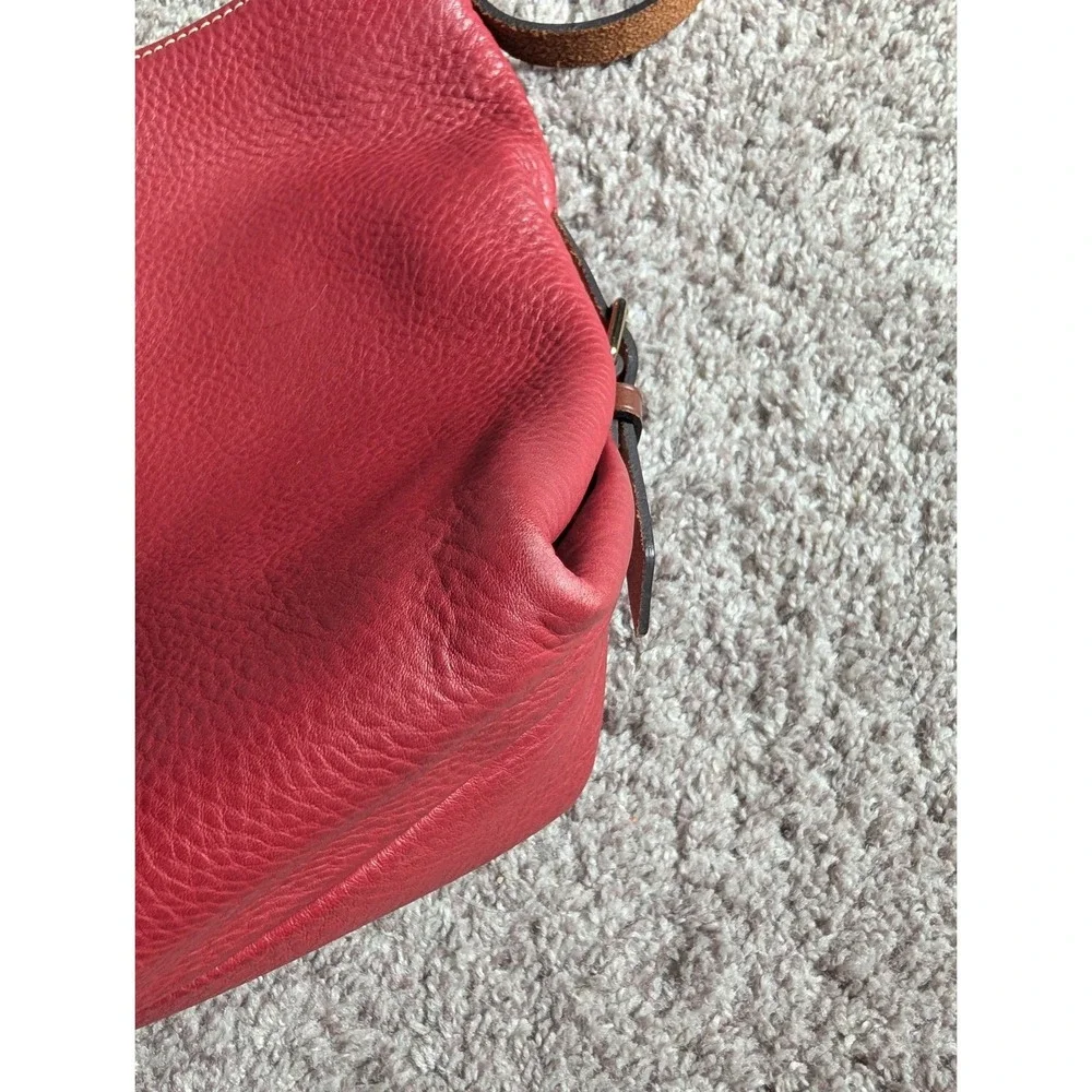 Dooney & Bourke, Red Pebbled Leather Hobo Bag, Slouchy, Brown Braided Strap